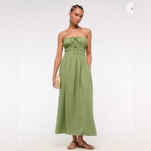 Abercrombie & Fitch Green Smocked Tie-Front Maxi Dress